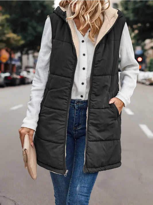 Reversible Sherpa Hooded Zip Up Vest