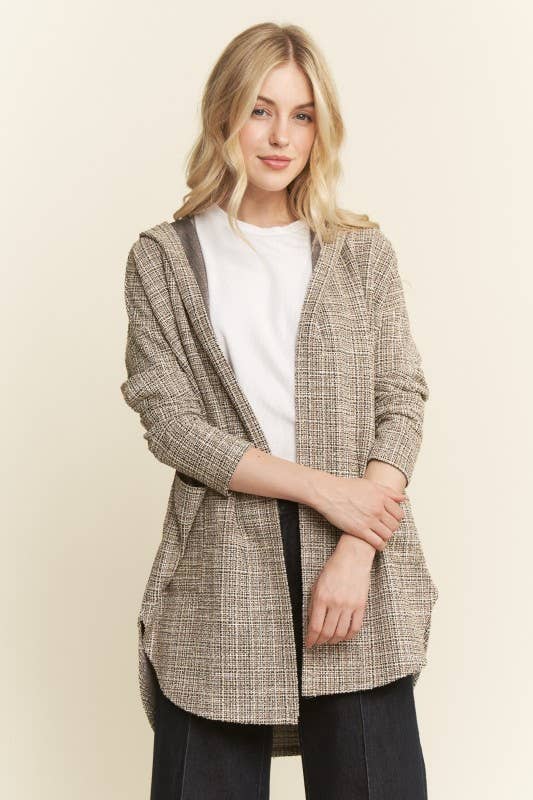 Boucle Fabric Hooded Open Cardigan