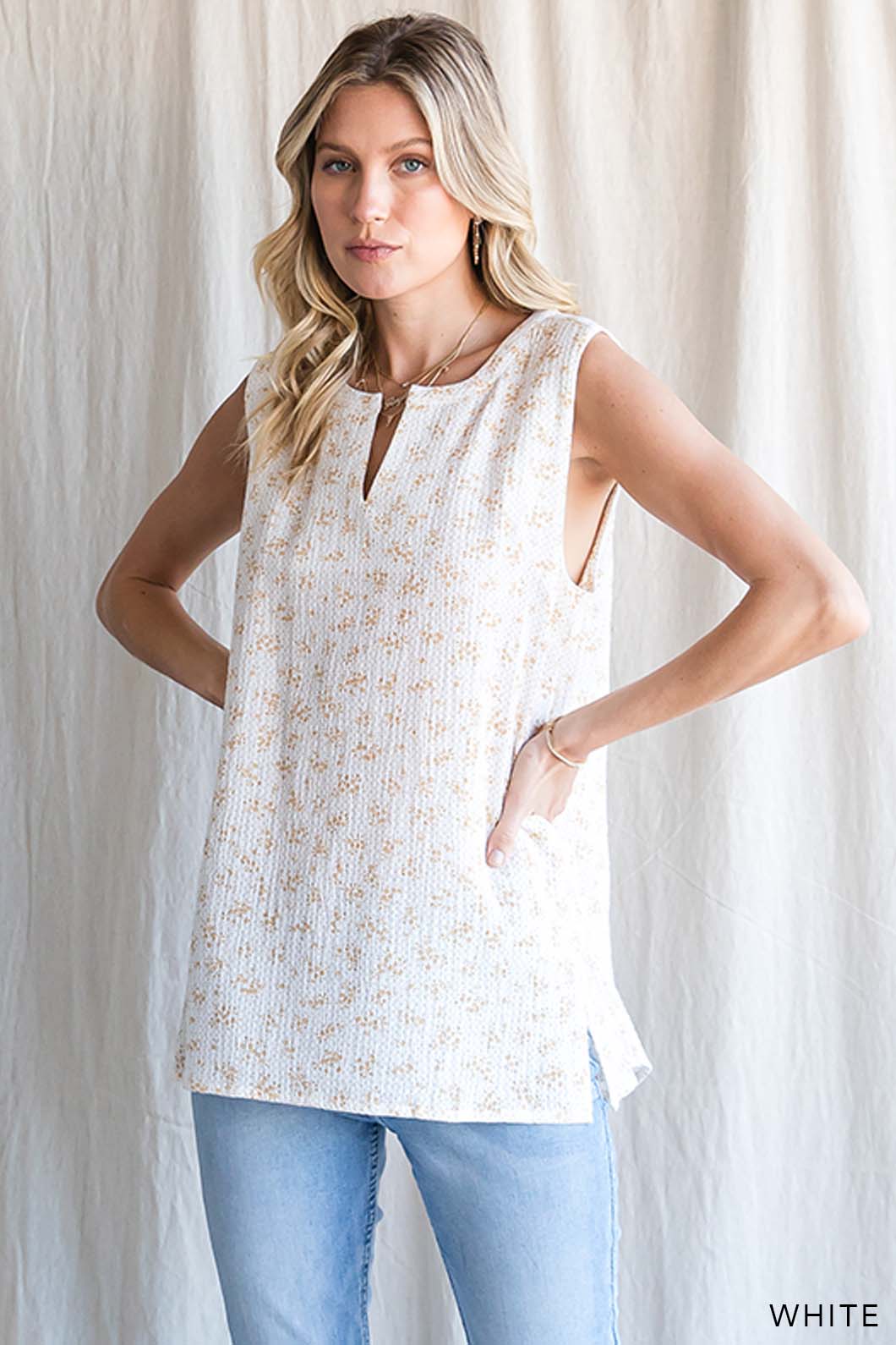 63563W - Women's Cotton Gauze Floral Sleeveless Top