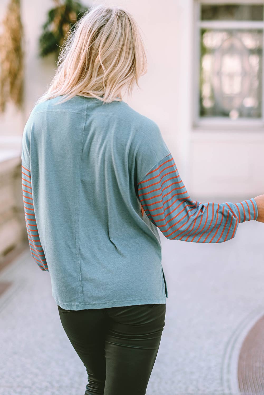 Multicolor Clashing Stripe Bishop Sleeve Top