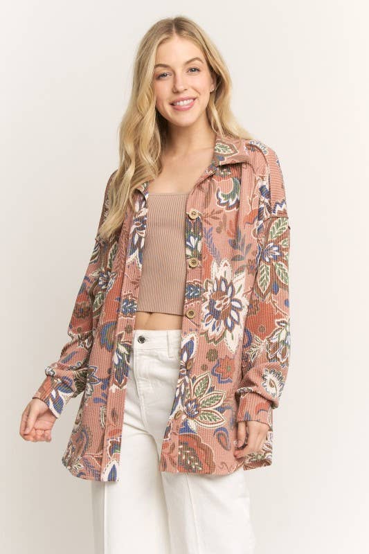 Paisley Urban Ribbed Button Up Shacket