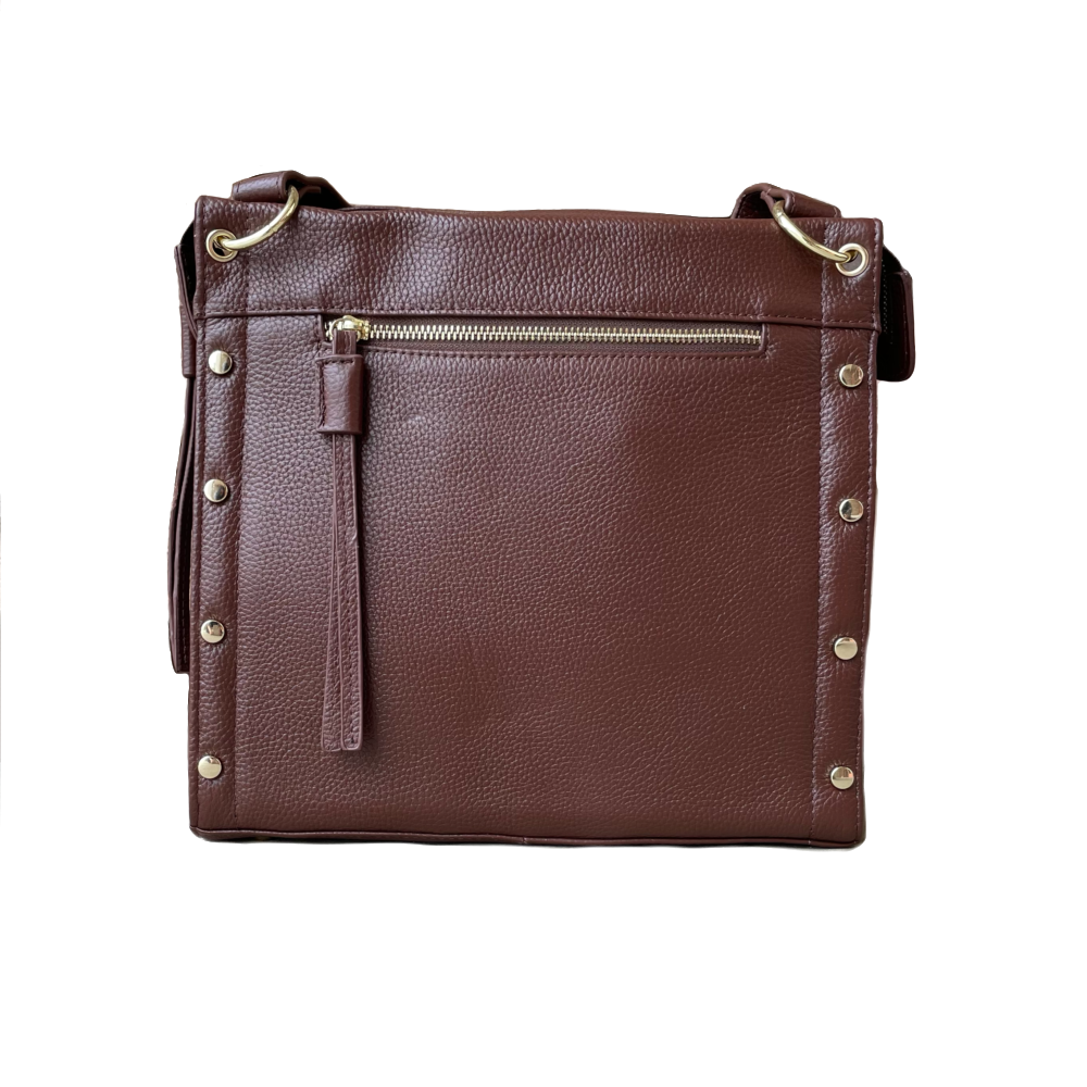 Cowhide leather shoulder bag with multiple pockets