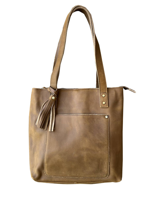 Vintage cowhide leather tote shoulder bag