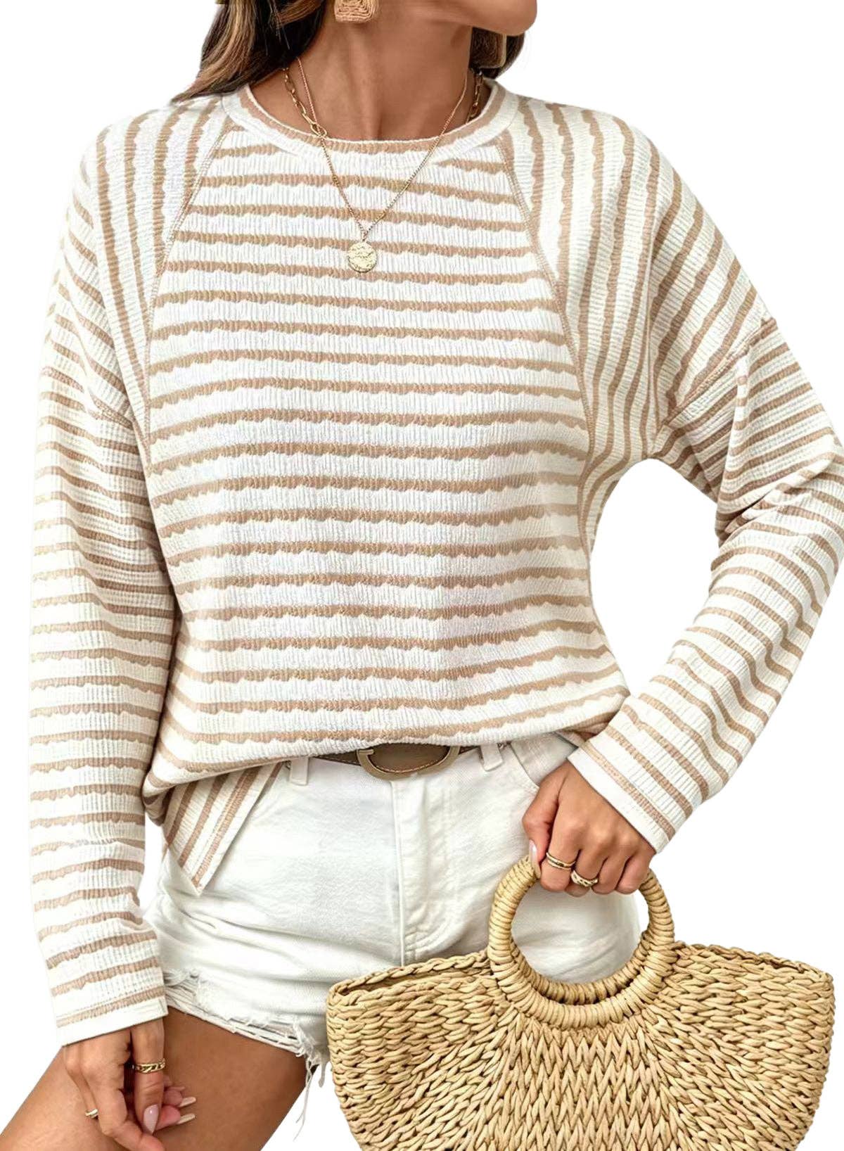Top Casual Textured Striped Long Sleeve Pullover Knit