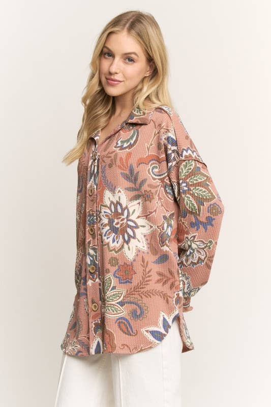 Paisley Urban Ribbed Button Up Shacket