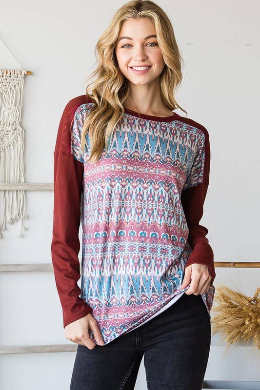 Solid Ribbed and Multi Color Top