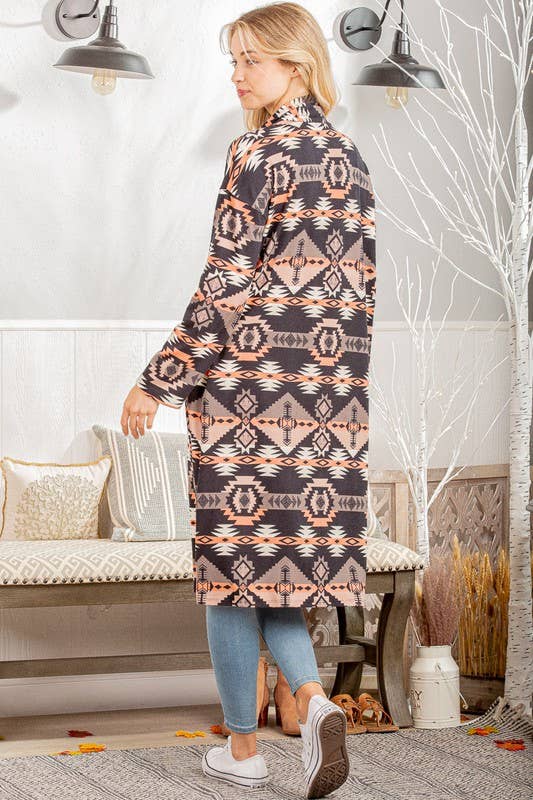EJ6403-11 AZTEC PRINT OPEN CARDIGAN