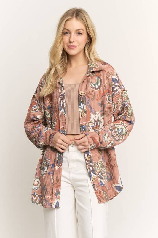 Paisley Urban Ribbed Button Up Shacket