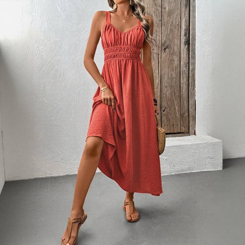 Sleeveless Textured Pleated Summer Maxi Dress