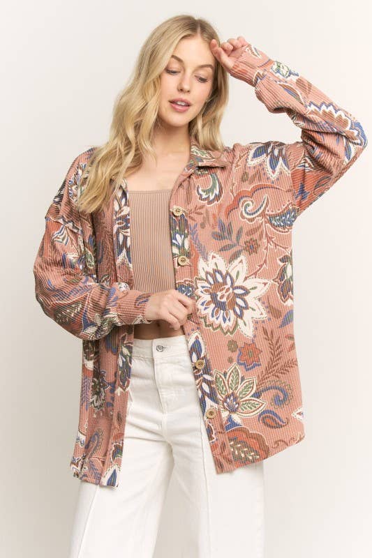Paisley Urban Ribbed Button Up Shacket