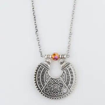 Intricate Engraved Necklace with Glass Bead