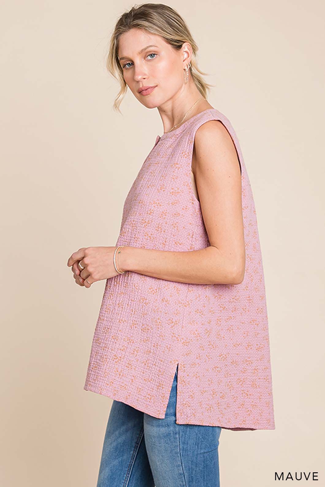 63563W - Women's Cotton Gauze Floral Sleeveless Top