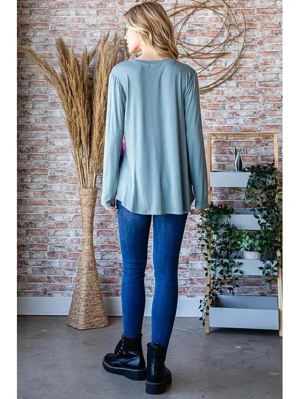 Colorful Striped Long Sleeve V-Neck Top