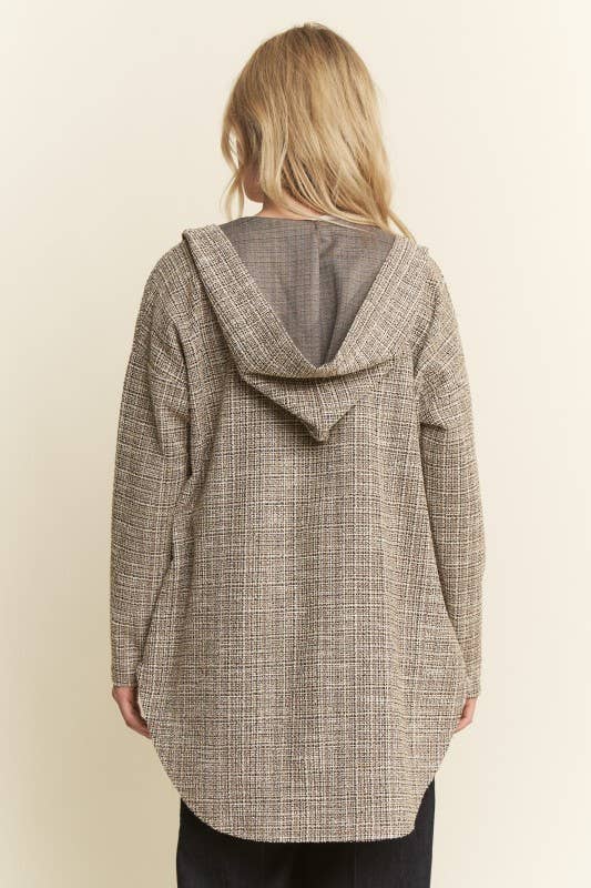 Boucle Fabric Hooded Open Cardigan