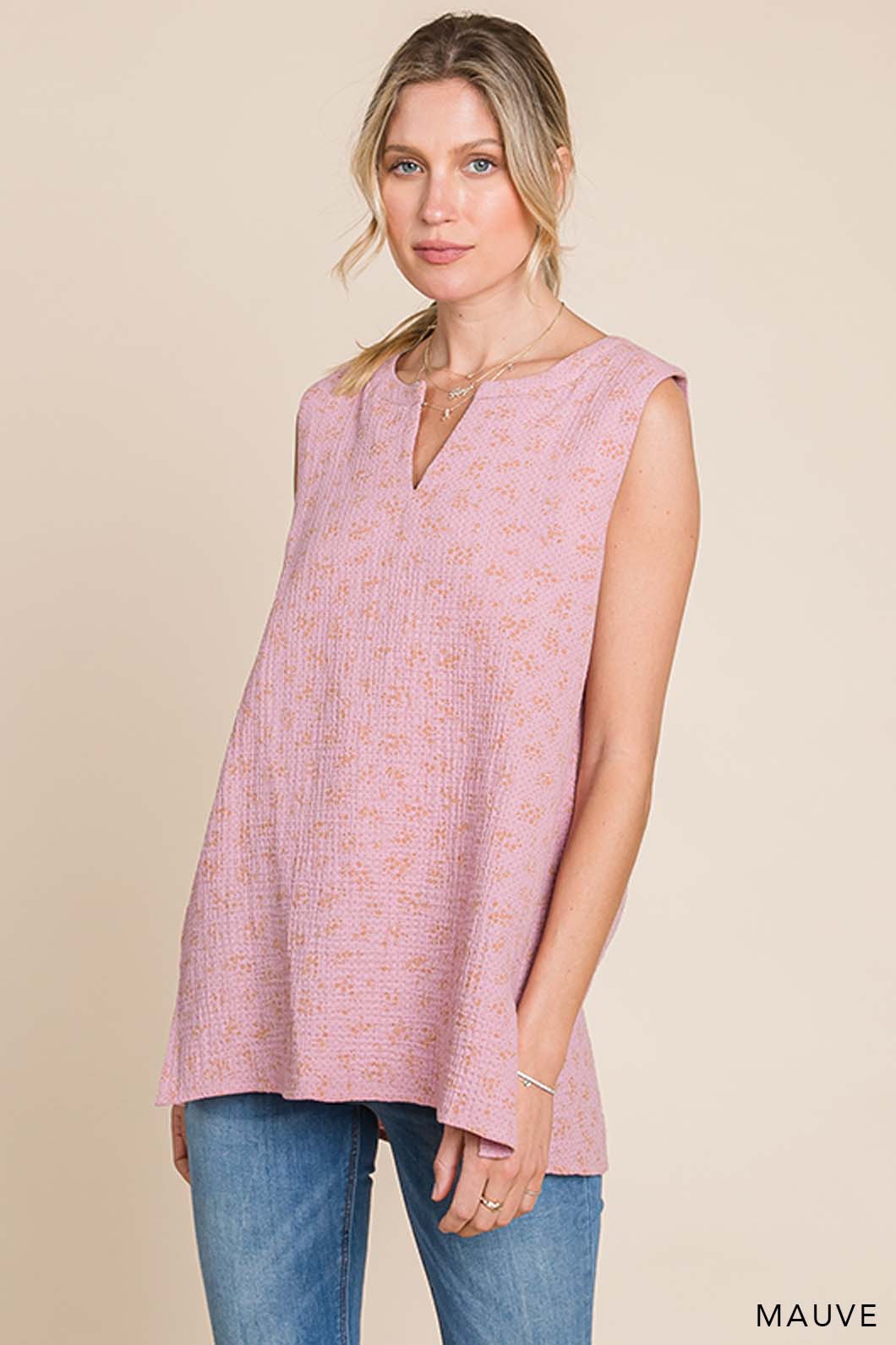 63563W - Women's Cotton Gauze Floral Sleeveless Top